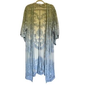 She + Sky Dusty Blue Floral Lace Kimono Size M/L